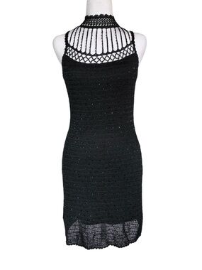 Others Black Crochet Halter Backless Mini Embellished Dress Size S-M